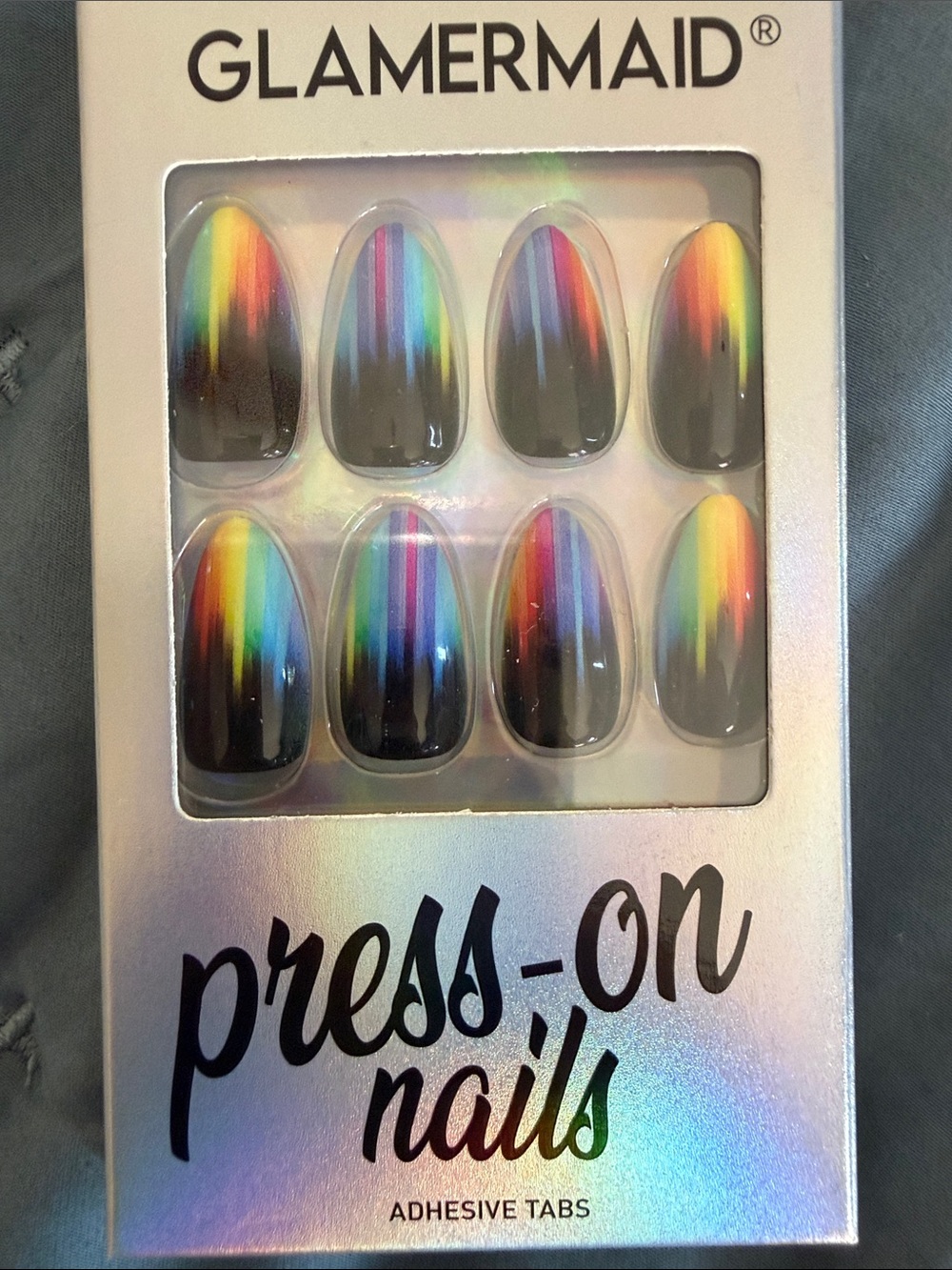 Rainbow Gradient Press-On Nails - Black Base